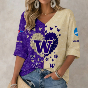 Limited Edition – Customized NCAA Washington Huskies Women’s Heart V-Neck Long Sleeve Shirt