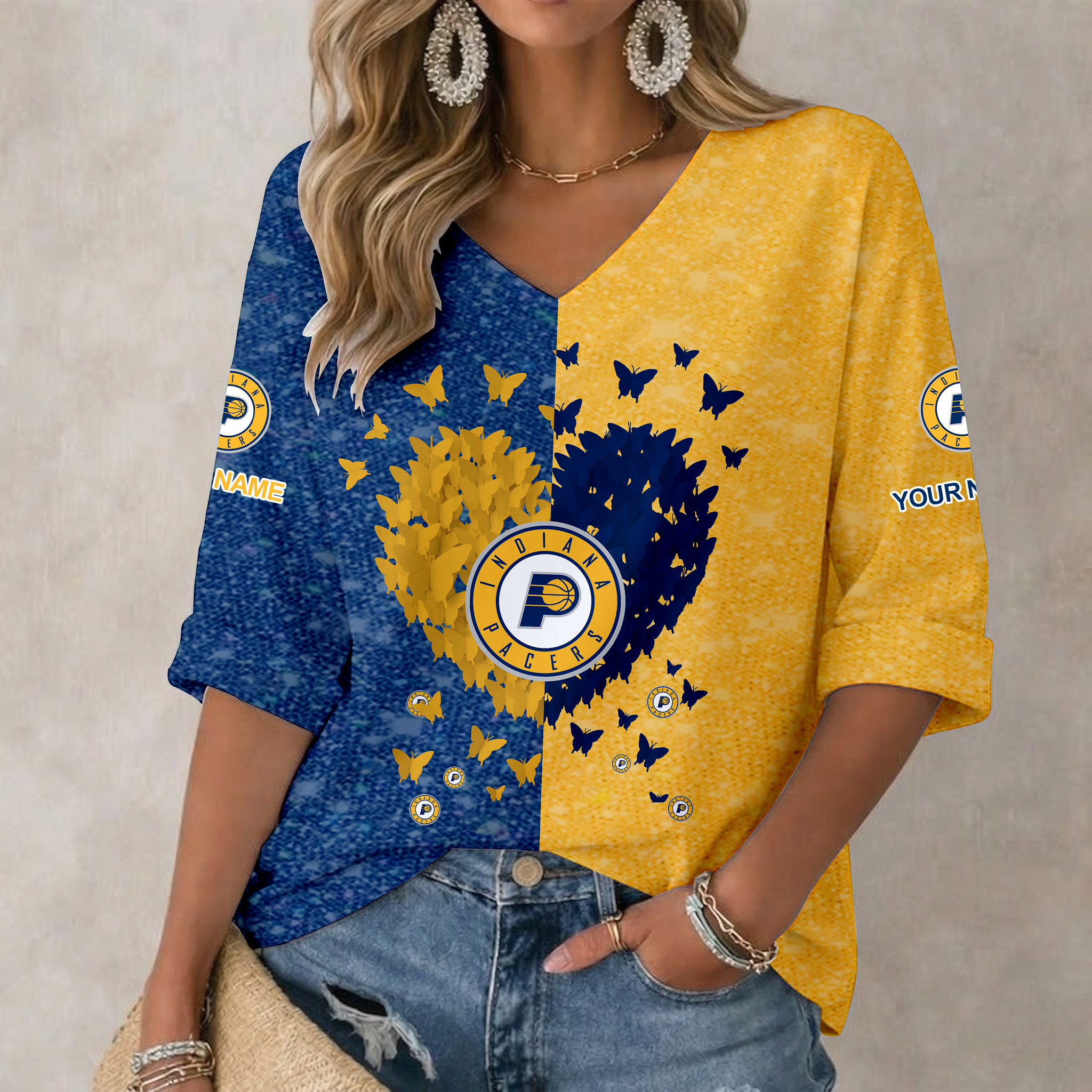 Limited Edition – Customized NBA Indiana Pacers Women’s Heart V-Neck Long Sleeve Shirt