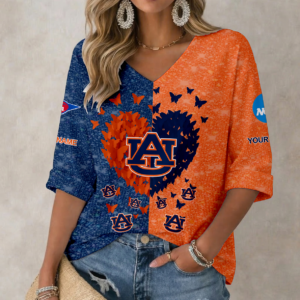 Limited Edition – Customized NCAA Auburn Tigers Women’s Heart V-Neck Long Sleeve Shirt