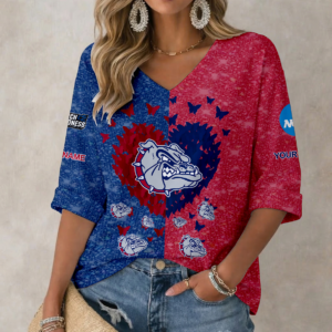 Limited Edition – Customized NCAA Gonzaga Bulldogs Women’s Heart V-Neck Long Sleeve Shirt