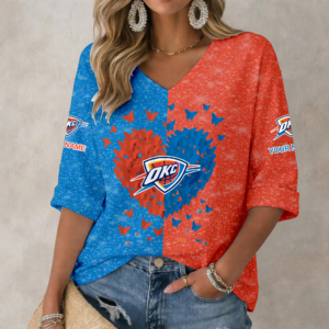 Limited Edition – Customized NBA Oklahoma City Thunder Women’s Heart V-Neck Long Sleeve Shirt