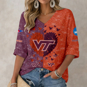 Limited Edition – Customized NCAA Virginia Tech Hokies Women’s Heart V-Neck Long Sleeve Shirt