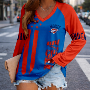 Limited Edition – Customized NBA Oklahoma City Thunder Women’s V-Neck Long Sleeved Shirt