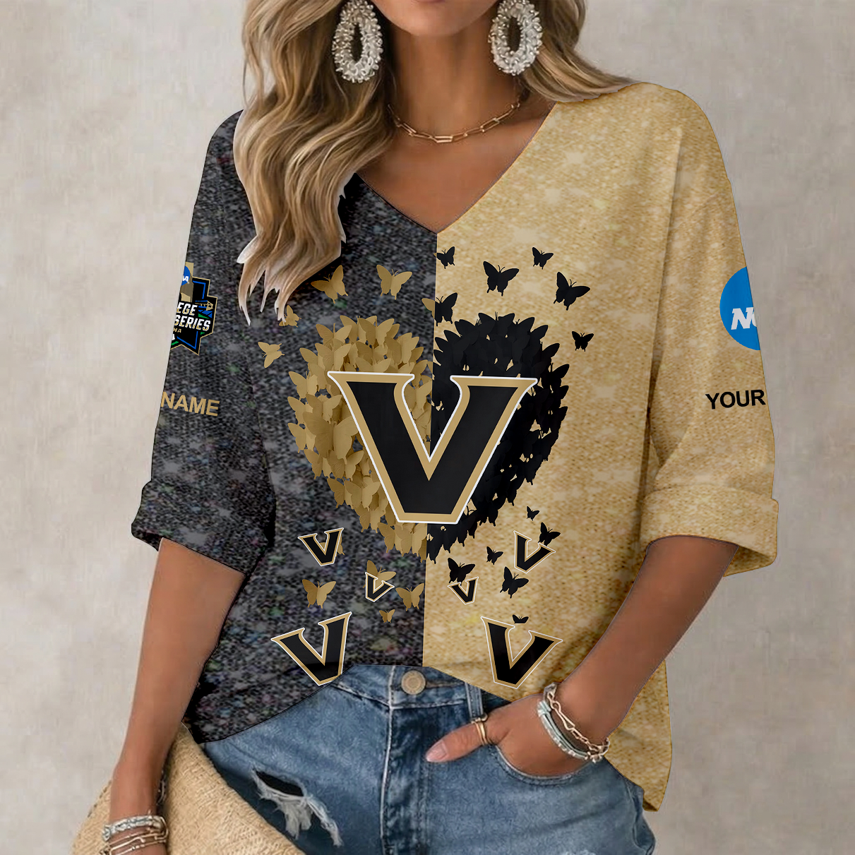 Limited Edition – Customized NCAA Vanderbilt Commodores Women’S Heart V-Neck Long Sleeve Shirt