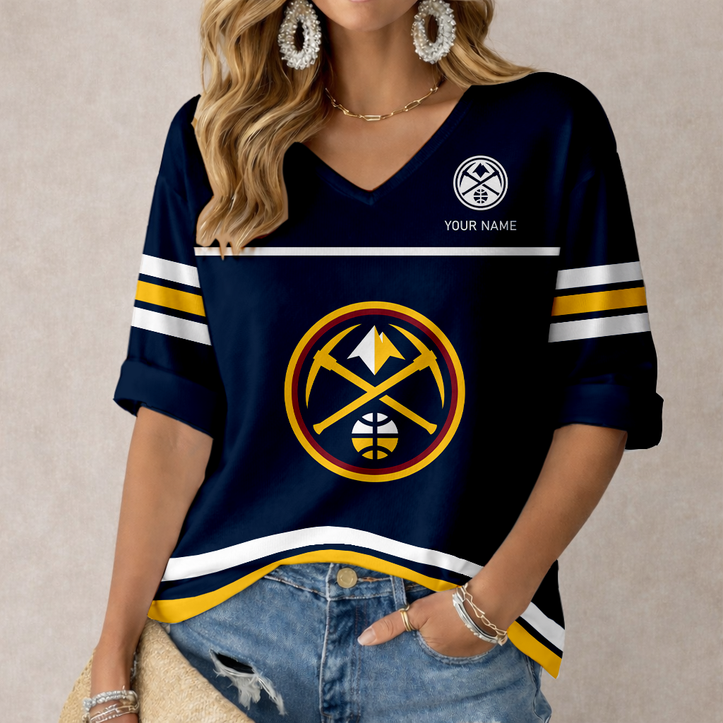 Limited Edition – Customized NBA Denver Nuggets Women’s Heart V-Neck Long Sleeve Shirt