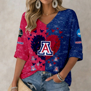 Limited Edition – Customized NCAA Arizona Wildcats Women’S Heart V-Neck Long Sleeve Shirt
