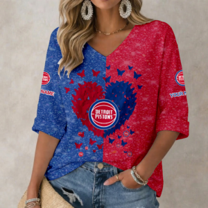 Limited Edition – Customized NBA Detroit Pistons Women’s Heart V-Neck Long Sleeve Shirt