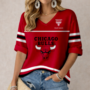 Limited Edition – Customized NBA Chicago Bulls Women’s Heart V-Neck Long Sleeve Shirt