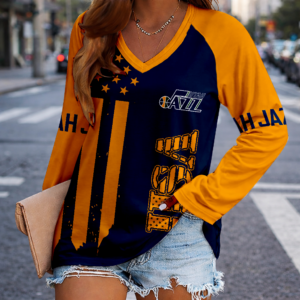 Limited Edition – Customized NBA Utah Jazz Women’s V-Neck Long Sleeved Shirt