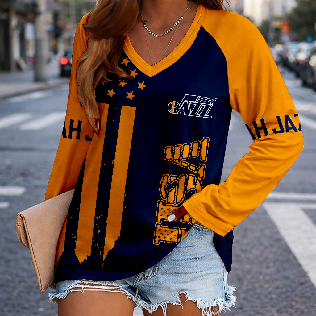 Limited Edition – Customized NBA Utah Jazz Women’s V-Neck Long Sleeved Shirt
