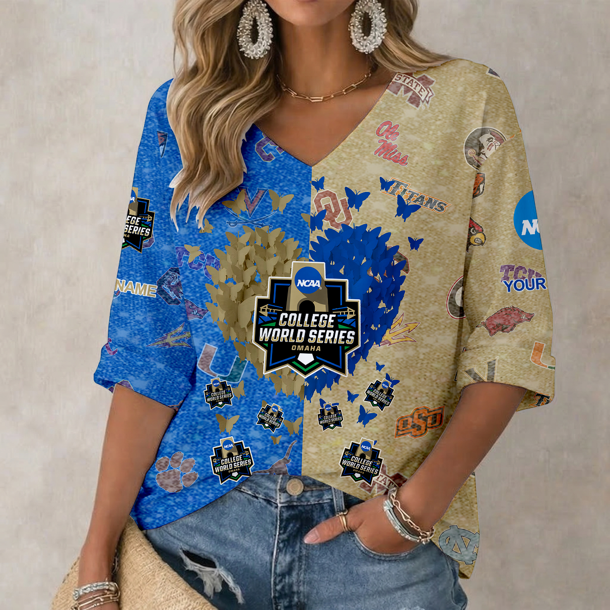 Limited Edition – Customized NCAA All Teams Women’S Heart V-Neck Long Sleeve Shirt