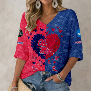 Limited Edition – Customized NCAA Ole Miss Rebels Women’S Heart V-Neck Long Sleeve Shirt