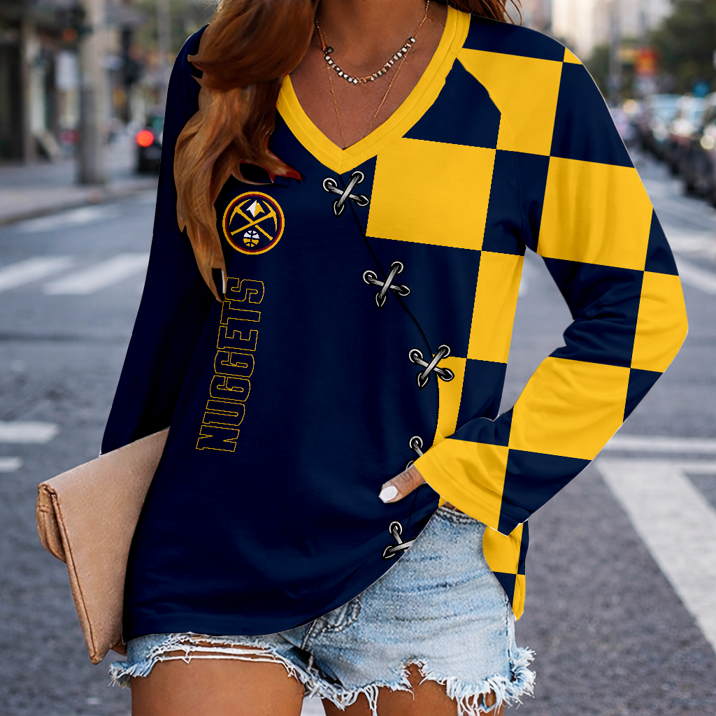 Limited Edition – Customized NBA Denver Nuggets Women’s V-Neck Long Sleeved Shirt
