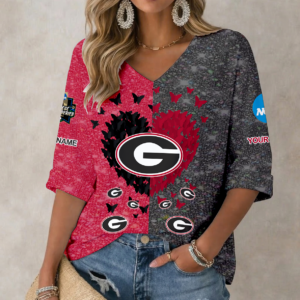 Limited Edition – Customized NCAA Georgia Bulldogs Women’S Heart V-Neck Long Sleeve Shirt