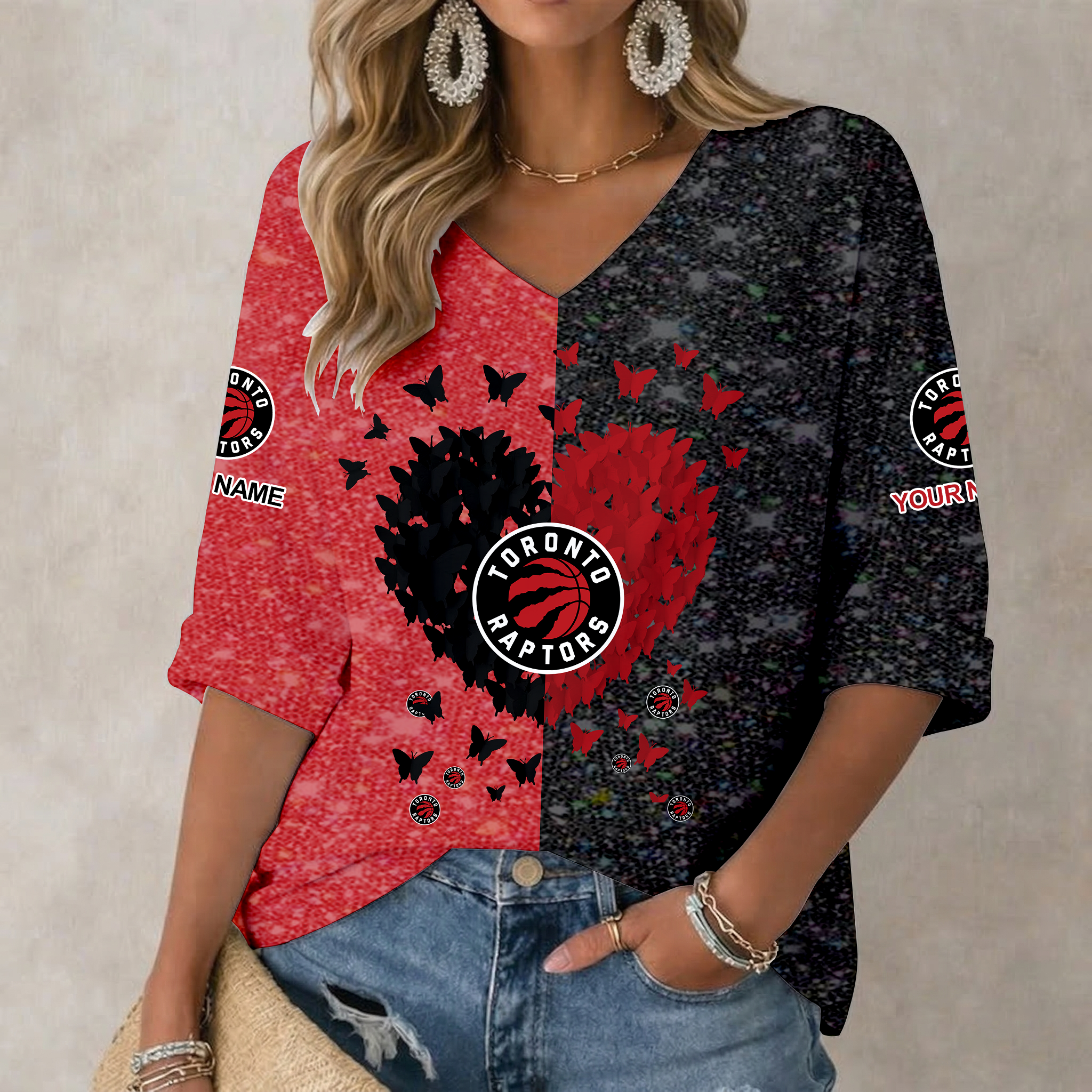 Limited Edition – Customized NBA Toronto Raptors Women’s Heart V-Neck Long Sleeve Shirt