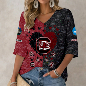 Limited Edition – Customized NCAA South Carolina Gamecocks Women’S Heart V-Neck Long Sleeve Shirt