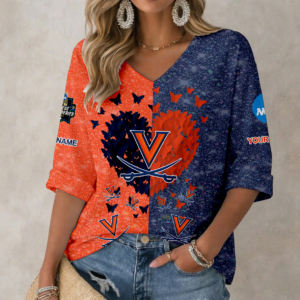 Limited Edition – Customized NCAA Virginia Cavaliers Women’S Heart V-Neck Long Sleeve Shirt