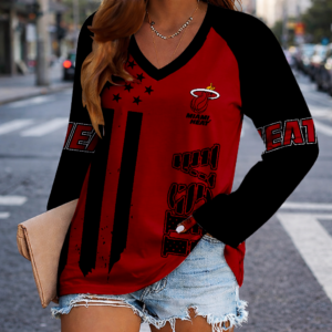 Limited Edition – Customized NBA MiaMiami Heat Women’s V-Neck Long Sleeved Shirt