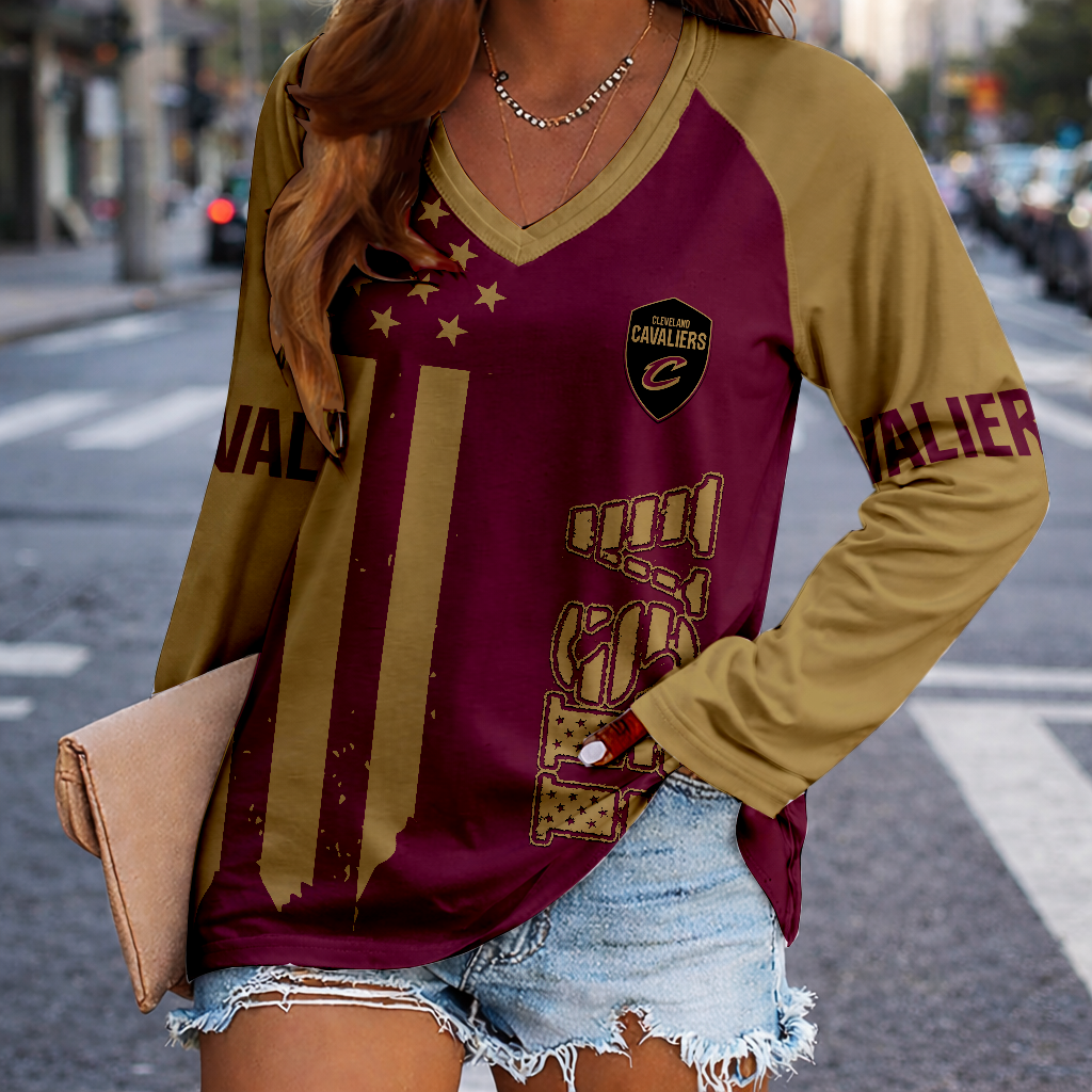 Limited Edition – Customized NBA Cleveland Cavaliers Women’s V-Neck Long Sleeved Shirt