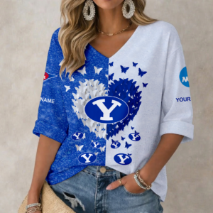 Limited Edition – Customized NCAA Byu Cougars Women’s Heart V-Neck Long Sleeve Shirt