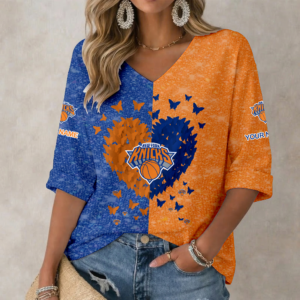 Limited Edition – Customized NBA New York Knicks Women’s Heart V-Neck Long Sleeve Shirt