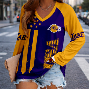 Limited Edition – Customized NBA Los Angeles Lakers Women’s V-Neck Long Sleeved Shirt
