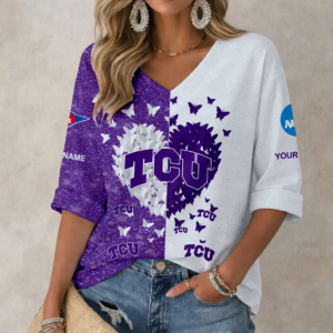 Limited Edition – Customized NCAA Tcu Horned Frogs Women’s Heart V-Neck Long Sleeve Shirt