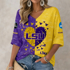 Limited Edition – Customized NCAA Lsu Tigers Women’S Heart V-Neck Long Sleeve Shirt