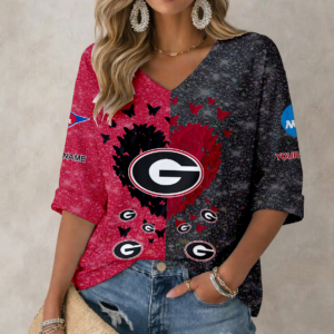 Limited Edition – Customized NCAA Georgia Bulldogs Women’s Heart V-Neck Long Sleeve Shirt