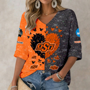 Limited Edition – Customized NCAA Oklahoma State Cowboys Women’S Heart V-Neck Long Sleeve Shirt