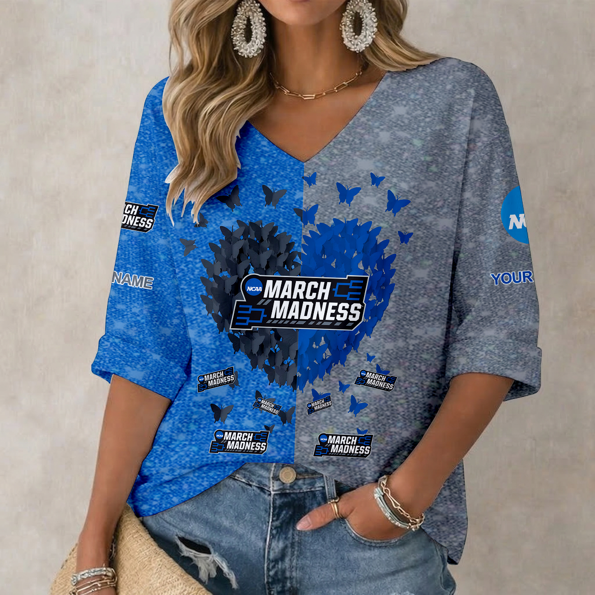 Limited Edition – Customized NCAA March Madness Women’s Heart V-Neck Long Sleeve Shirt