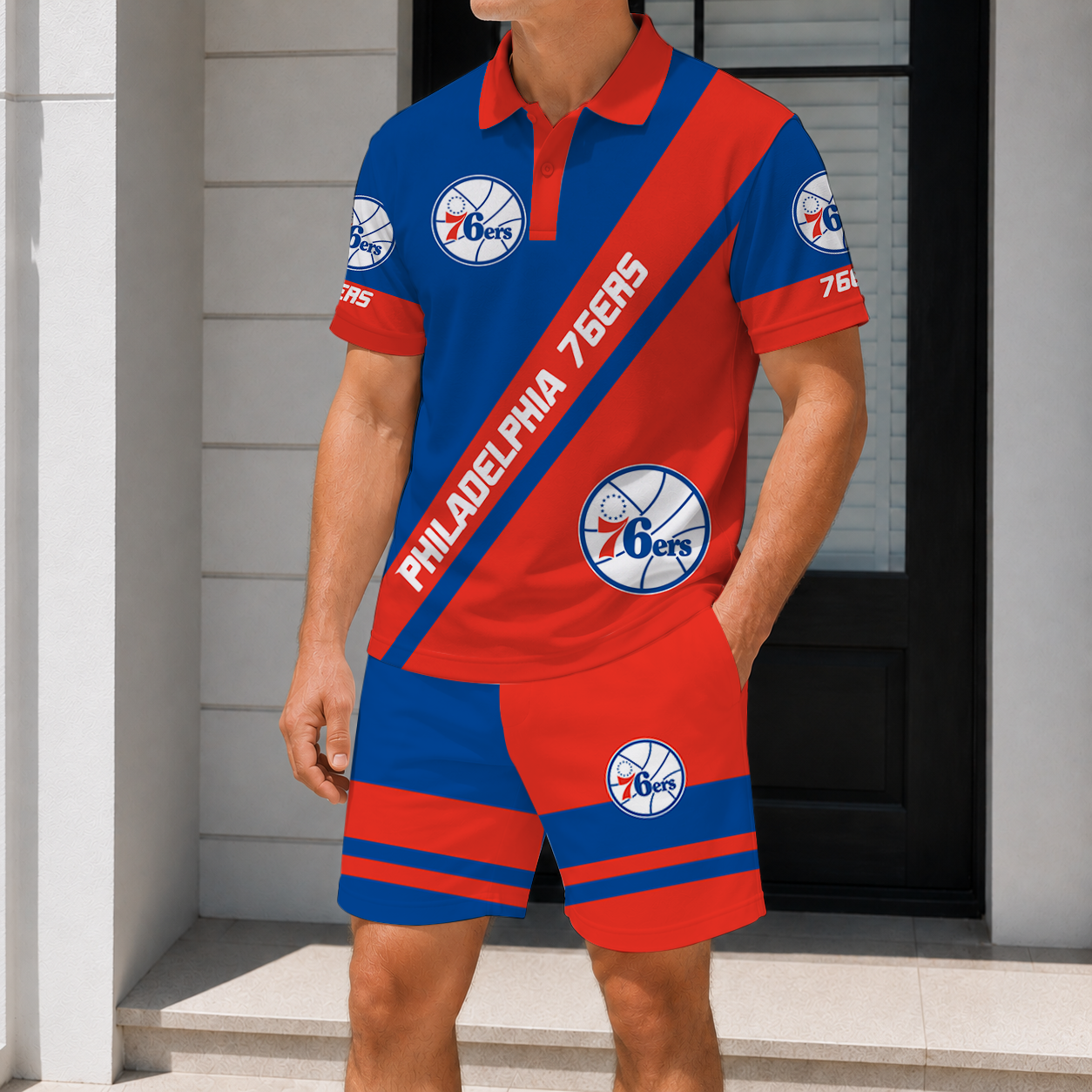 Limited Edition – Customized NBA Philadelphia 76Ers Polo Shirt & Short Pants Set