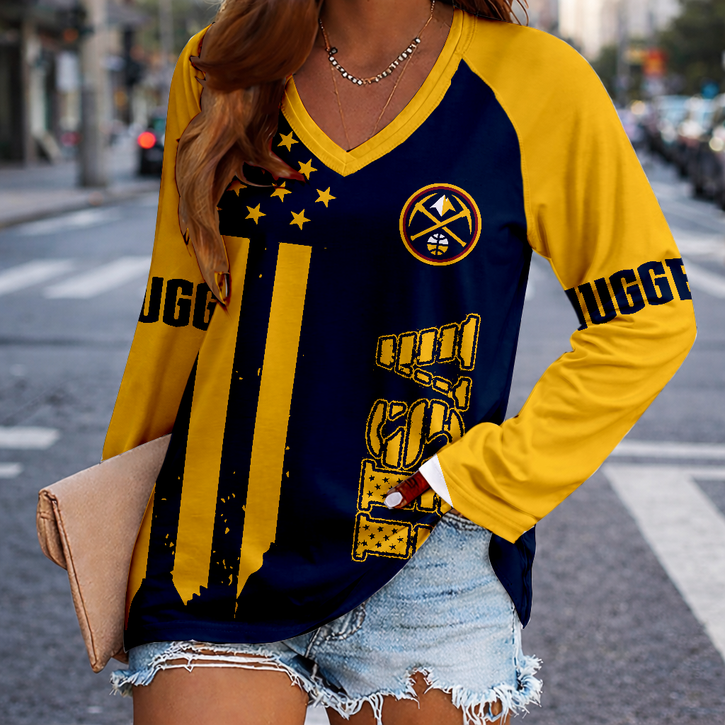 Limited Edition – Customized NBA Denver Nuggets Women’s V-Neck Long Sleeved Shirt
