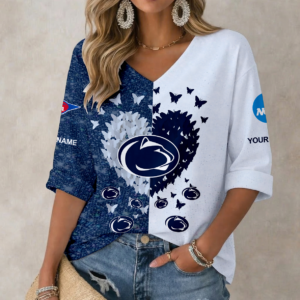 Limited Edition – Customized NCAA Penn State Nittany Lions Women’s Heart V-Neck Long Sleeve Shirt