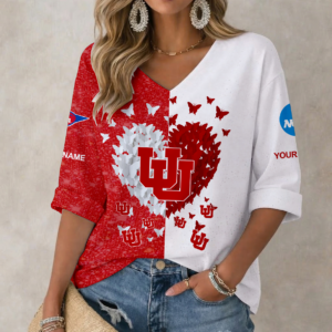 Limited Edition – Customized NCAA Utah Utes Women’s Heart V-Neck Long Sleeve Shirt