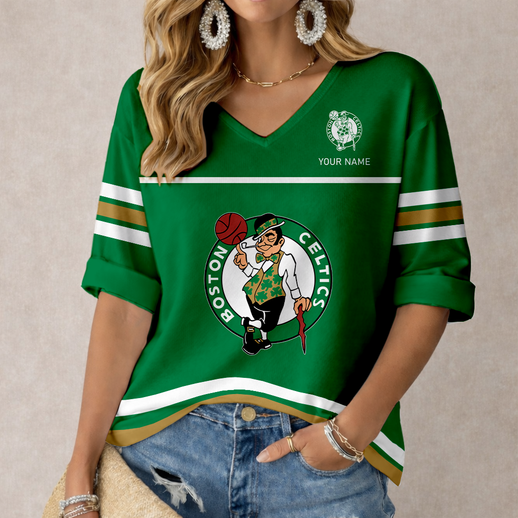 Limited Edition – Customized NBA Boston Celtics Women’s Heart V-Neck Long Sleeve Shirt