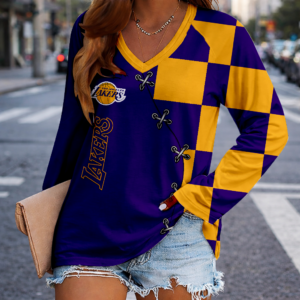 Limited Edition – Customized NBA Los Angeles Lakers Women’s V-Neck Long Sleeved Shirt