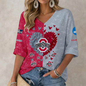 Limited Edition – Customized NCAA Ohio State Buckeyes Women’s Heart V-Neck Long Sleeve Shirt