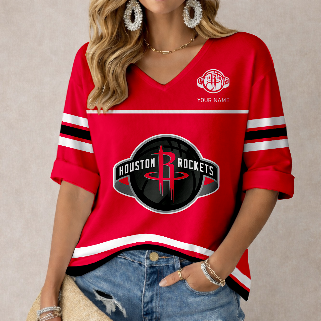 Limited Edition – Customized NBA Houston Rockets Women’s Heart V-Neck Long Sleeve Shirt