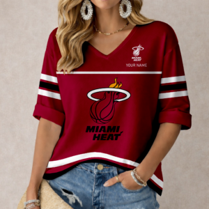 Limited Edition – Customized NBA MiaMiami Heat Women’s Heart V-Neck Long Sleeve Shirt