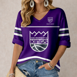 Limited Edition – Customized NBA Sacramento Kings Women’s Heart V-Neck Long Sleeve Shirt