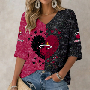 Limited Edition – Customized NBA MiaMiami Heat Women’s Heart V-Neck Long Sleeve Shirt