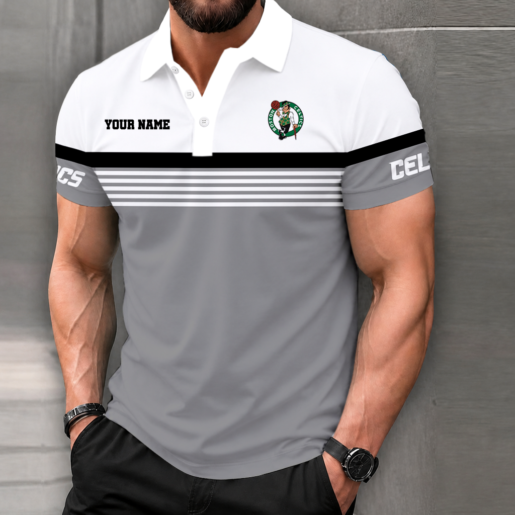 Limited Edition – Customized NBA Boston Celtics Polo Shirt - Image 3