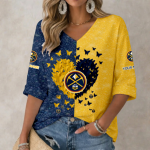 Limited Edition – Customized NBA Denver Nuggets Women’s Heart V-Neck Long Sleeve Shirt