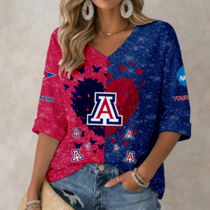 Limited Edition – Customized NCAA Arizona Wildcats Women’s Heart V-Neck Long Sleeve Shirt