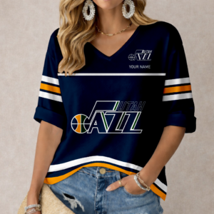 Limited Edition – Customized NBA Utah Jazz Women’s Heart V-Neck Long Sleeve Shirt