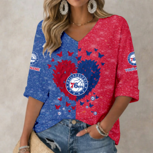 Limited Edition – Customized NBA Philadelphia 76Ers Women’s Heart V-Neck Long Sleeve Shirt