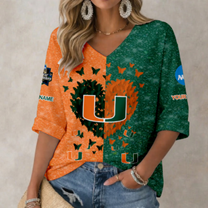 Limited Edition – Customized NCAA Miamiami Hurricanes Women’S Heart V-Neck Long Sleeve Shirt