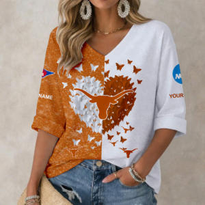 Limited Edition – Customized NCAA Texas Longhorns Women’s Heart V-Neck Long Sleeve Shirt