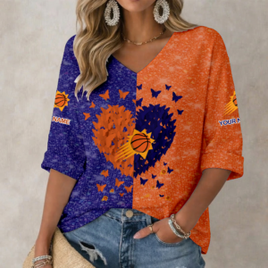 Limited Edition – Customized NBA Phoenix Suns Women’s Heart V-Neck Long Sleeve Shirt